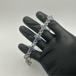 Clover Bracelet VVS Edition Silver Blue 8 Inches Brand New Iced Out Men Women